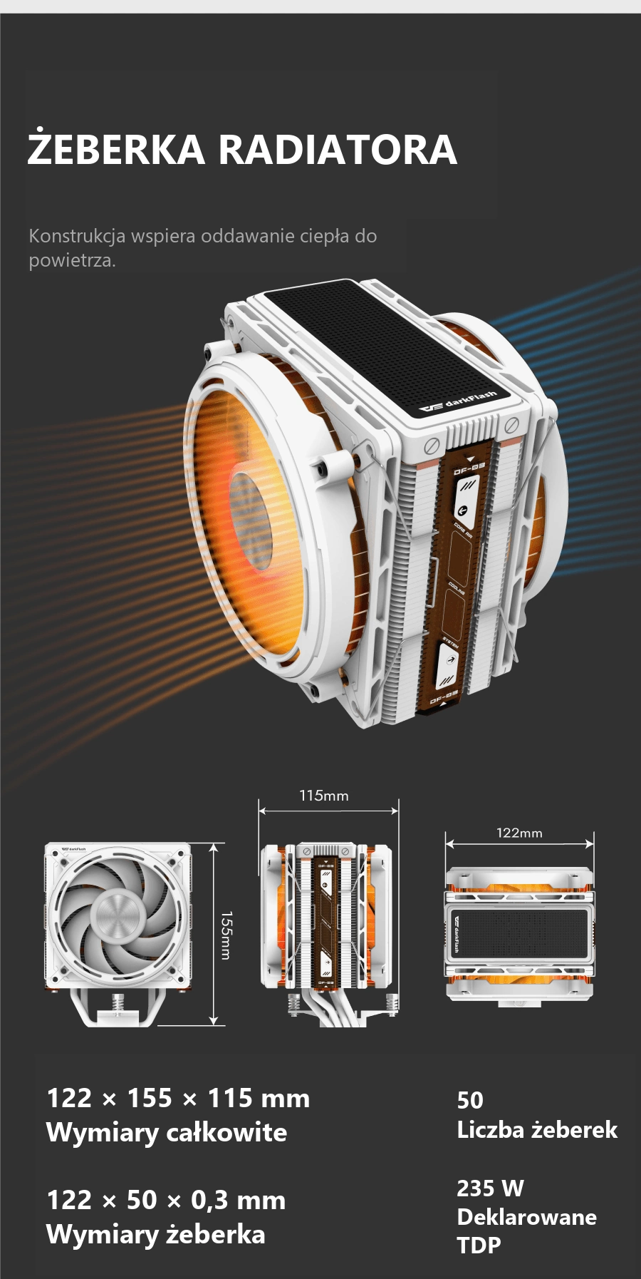 DarkFlash EXPLORE E400 Plus Biały – radiator i wymiary