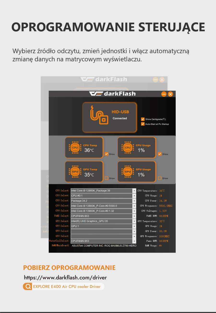 DarkFlash EXPLORE E400 Plus Czarny – ustawienia w oprogramowaniu
