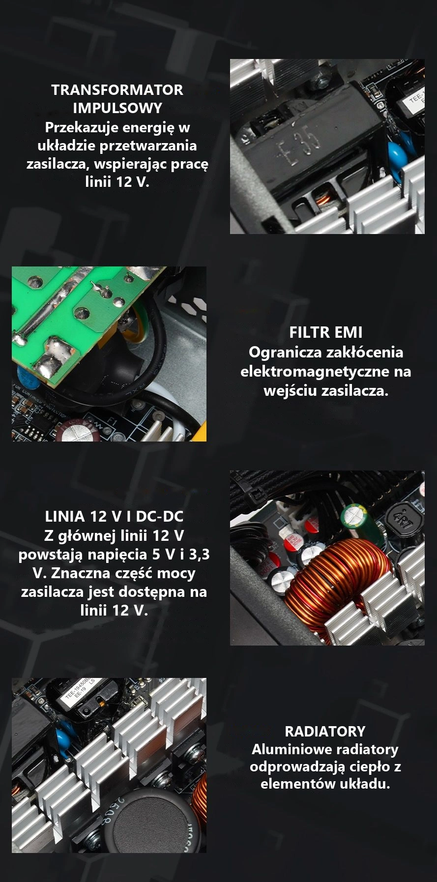 DarkFlash EMT650 Czarny – transformator, filtr emi, przetwornice i radiatory