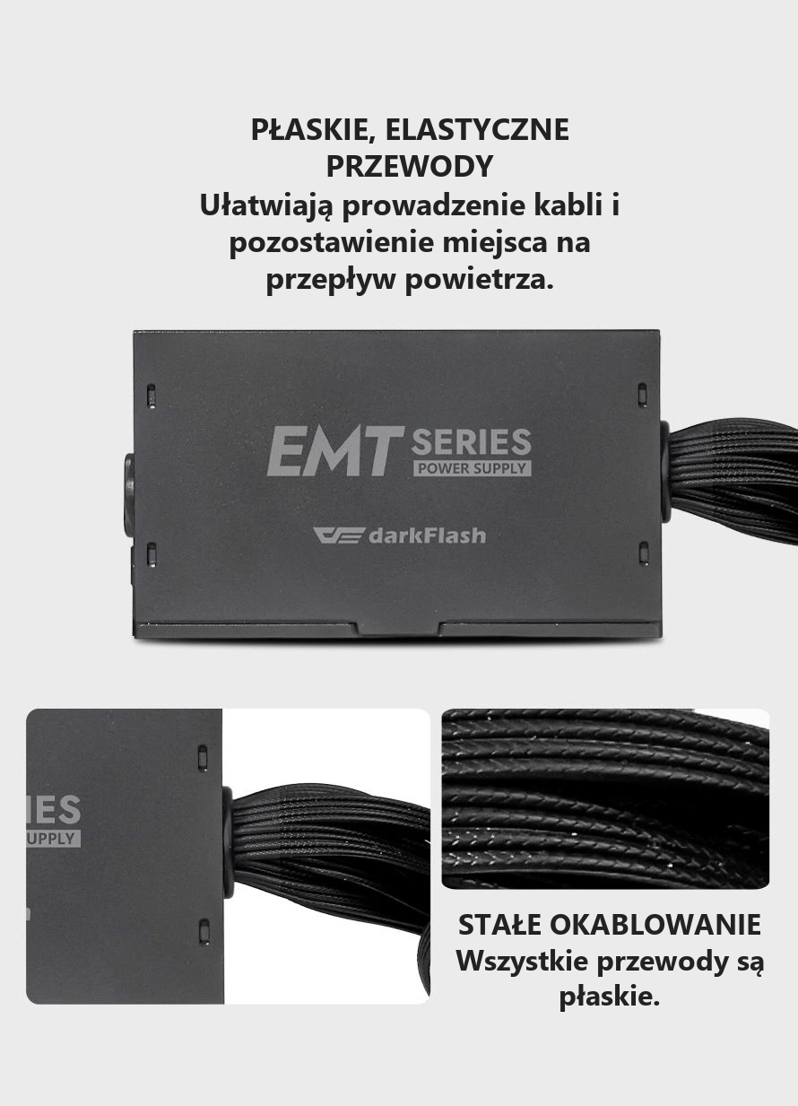 DarkFlash EMT750 Czarny – płaskie przewody