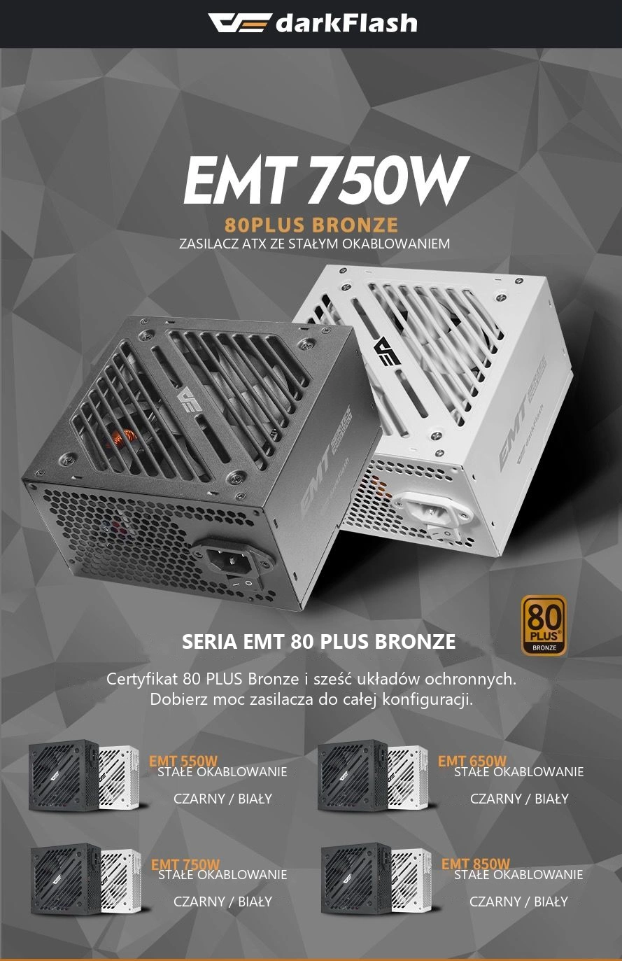 DarkFlash EMT750 Czarny – zasilacz atx i warianty serii emt