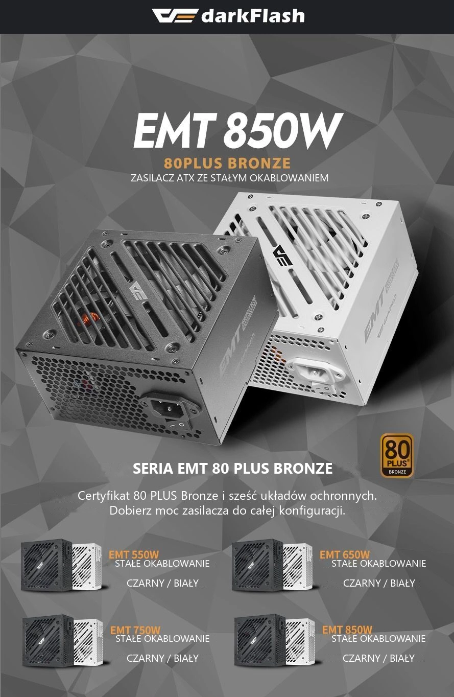 DarkFlash EMT850 Czarny – zasilacz atx i warianty serii emt