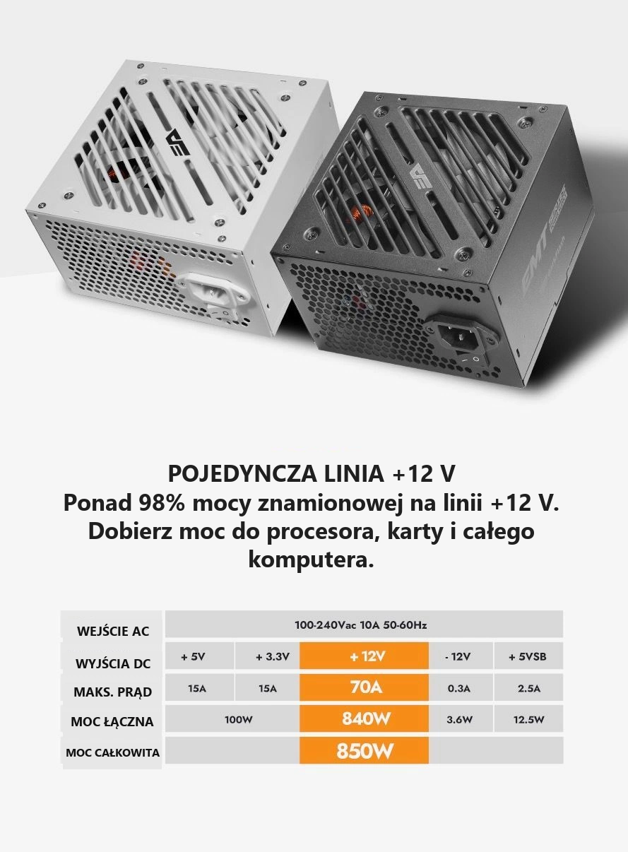 DarkFlash EMT850 Czarny – moc linii +12 v