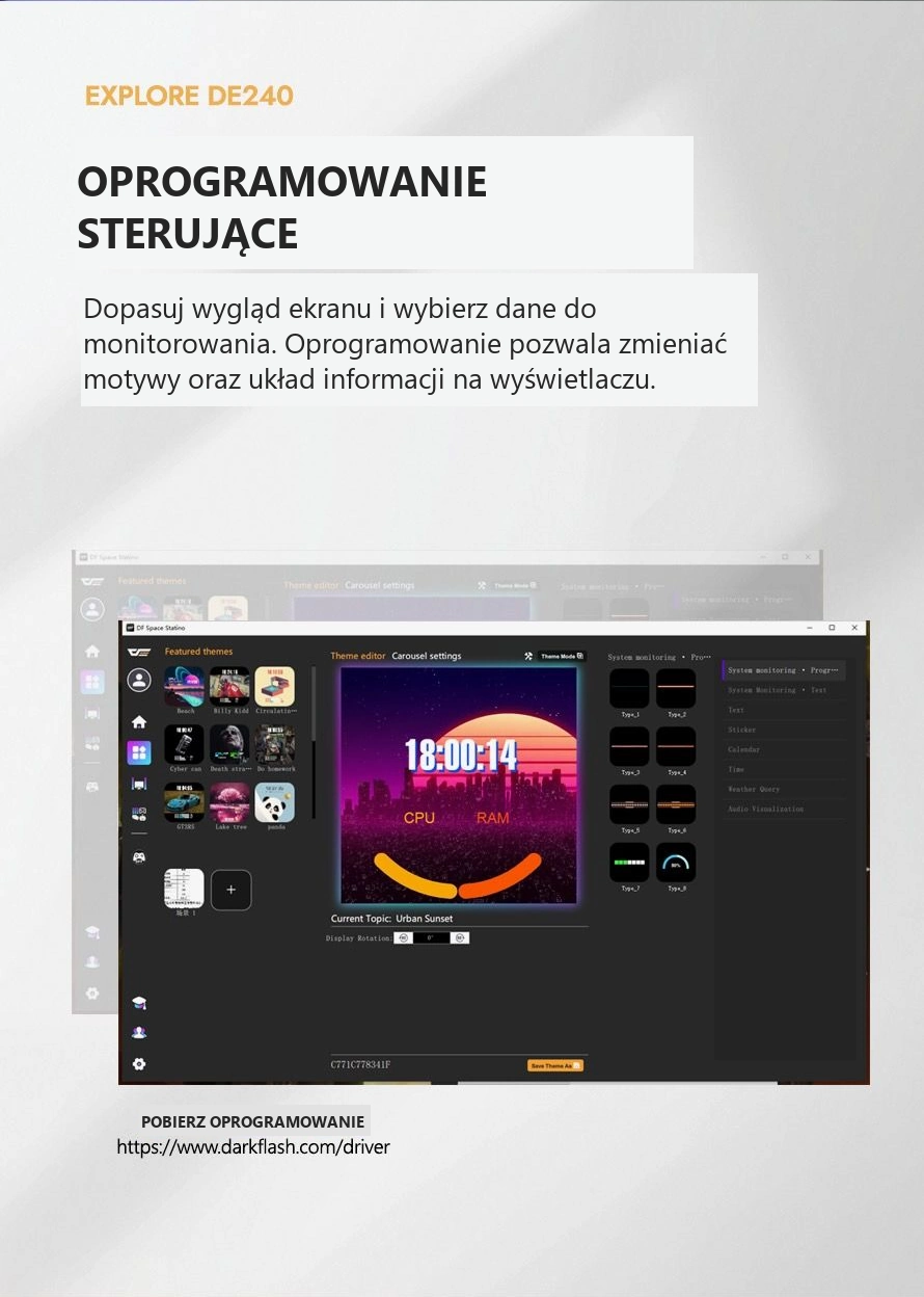 DarkFlash EXPLORE DE240 Biały – oprogramowanie ekranu