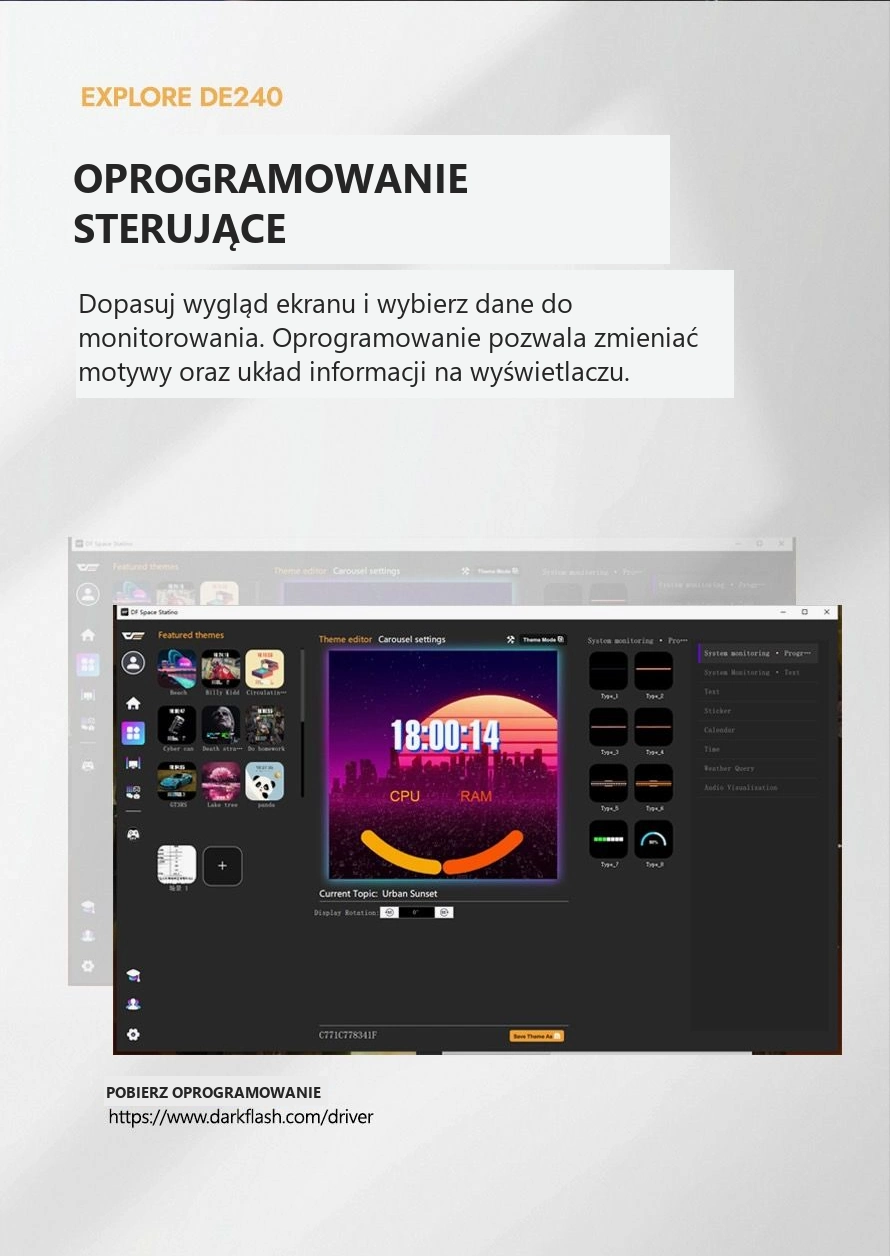 DarkFlash EXPLORE DE240 Czarny – oprogramowanie ekranu