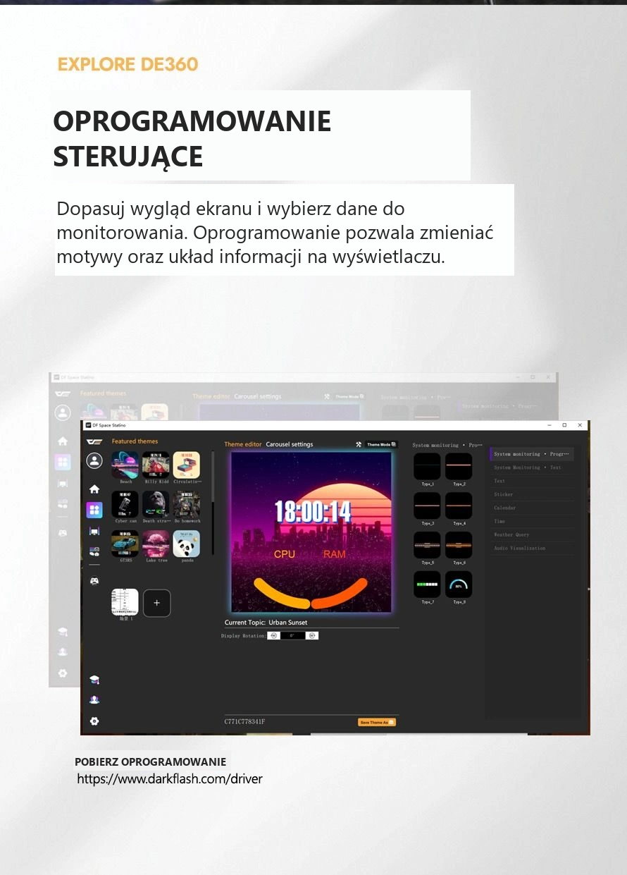DarkFlash EXPLORE DE360 Czarny – oprogramowanie ekranu