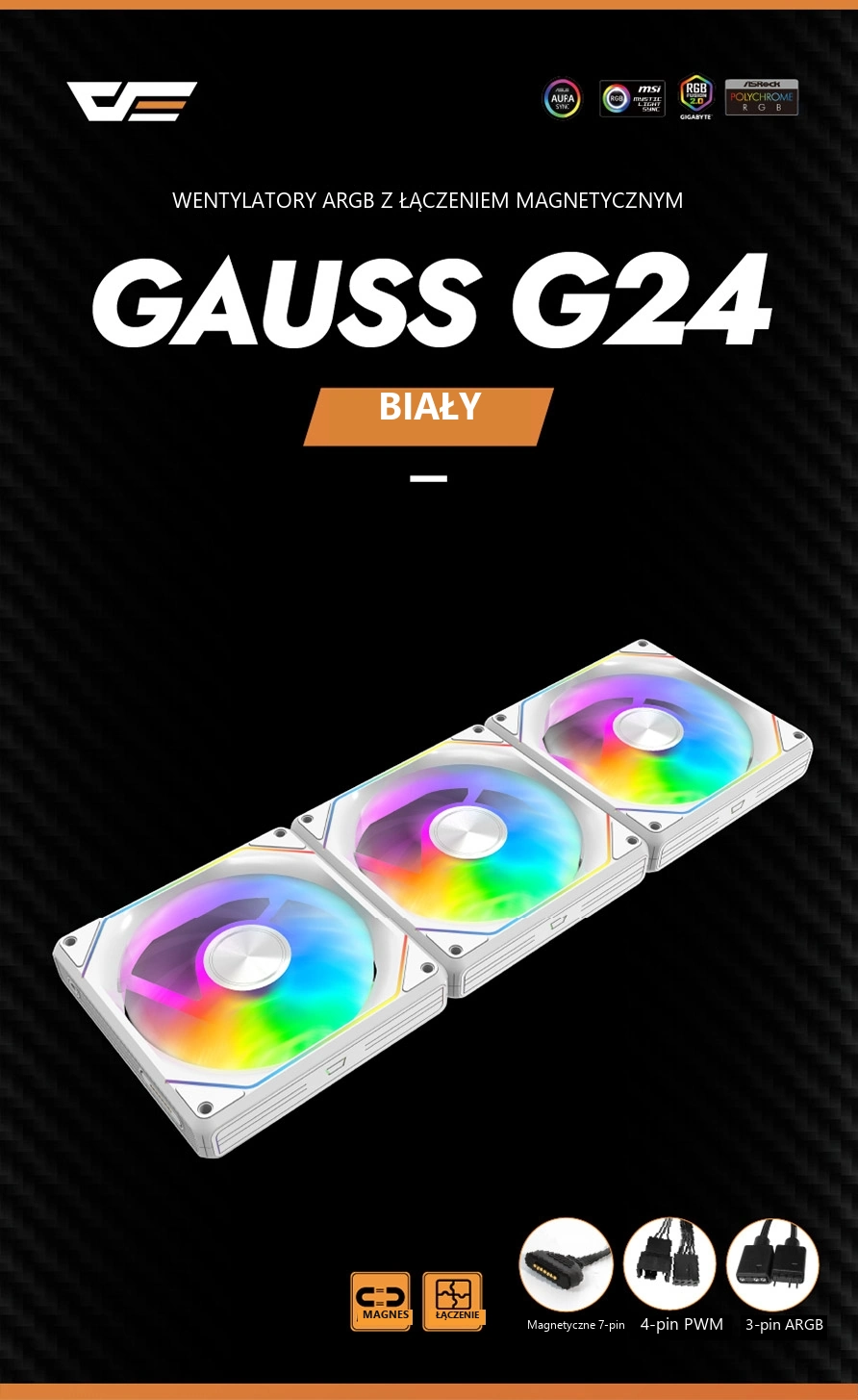 DarkFlash Gauss G24 3-in-1 Biały – gauss g24 — zestaw wentylatorów