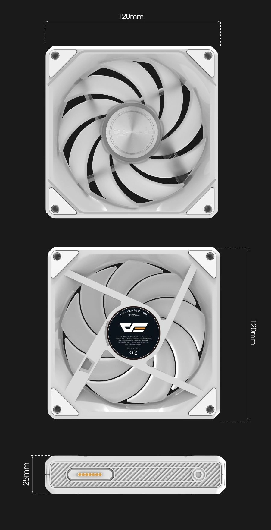 DarkFlash Gauss G24 3-in-1 Biały – wymiary 120 × 120 × 25 mm