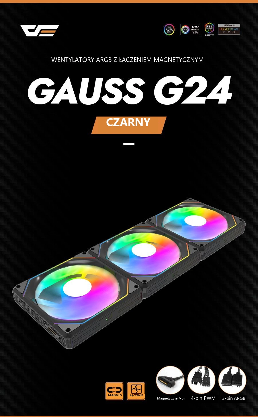 DarkFlash Gauss G24 3-in-1 Czarny – gauss g24 — zestaw wentylatorów