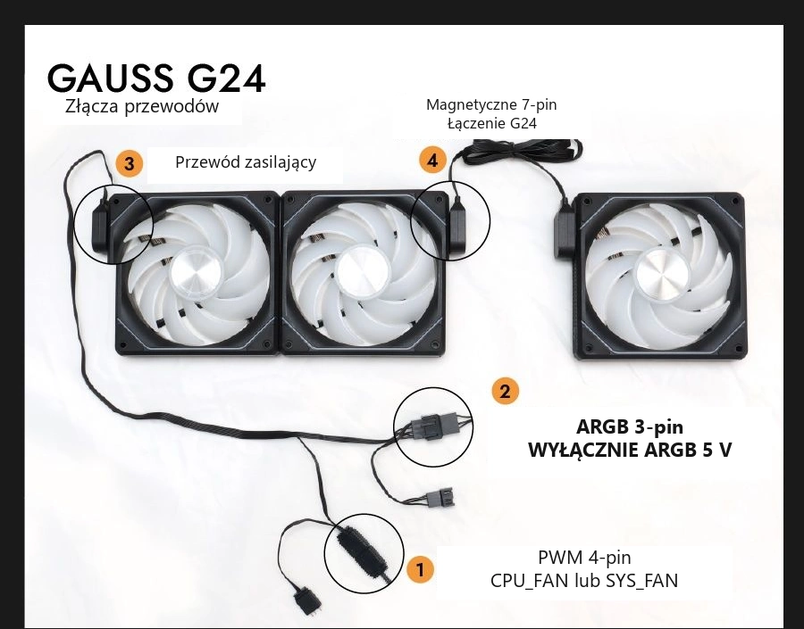 DarkFlash Gauss G24 3-in-1 Czarny – złącza pwm, argb i 7-pin