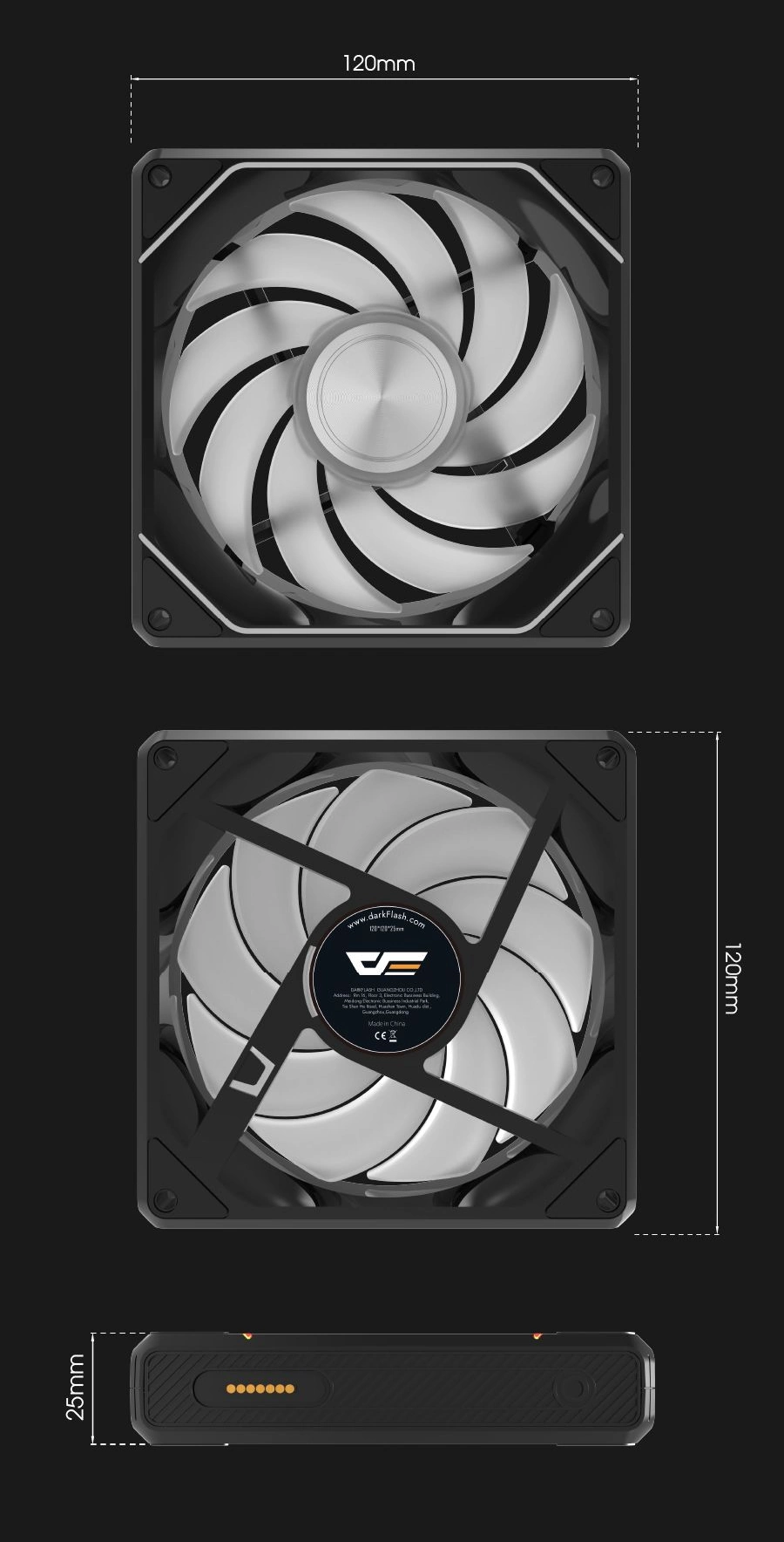DarkFlash Gauss G24 3-in-1 Czarny – wymiary 120 × 120 × 25 mm