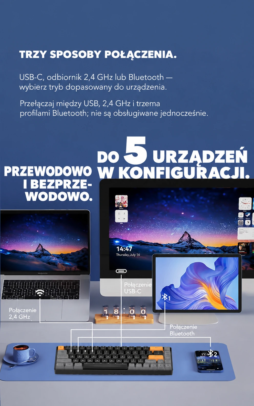 DarkFlash GD68 Niebiesko-biały (Starry Blue) – trzy sposoby połączenia
