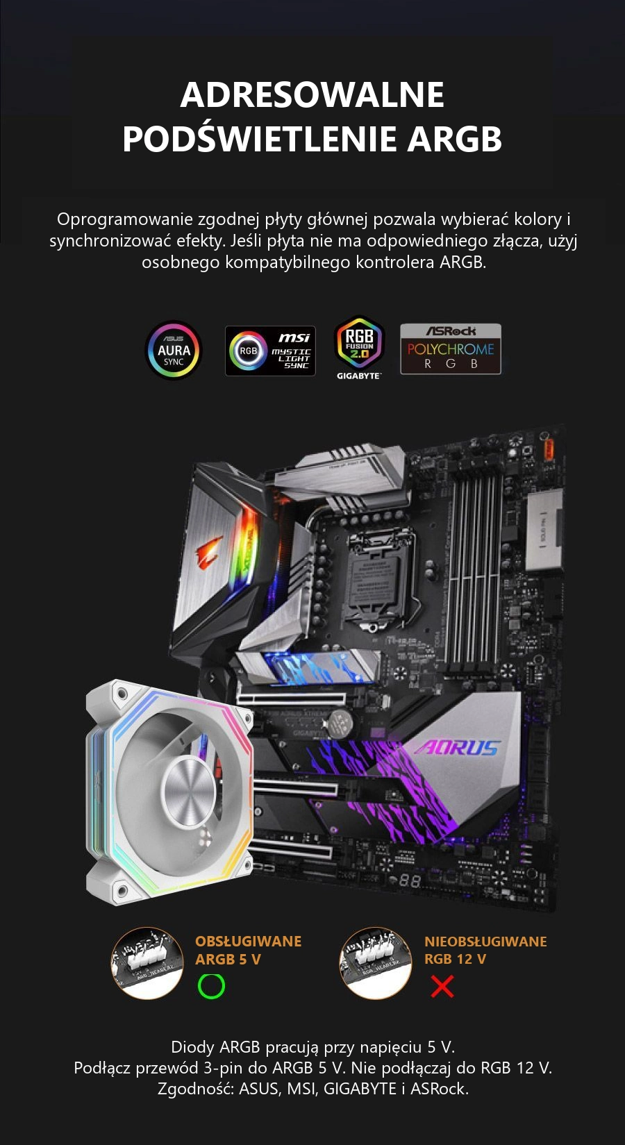 DarkFlash INF34 Biały – argb 5 v, nie rgb 12 v