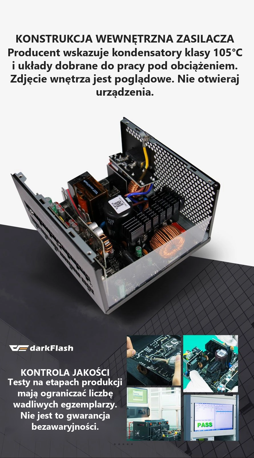 DarkFlash PMT850A3 Czarny – konstrukcja wewnętrzna i kontrola jakości