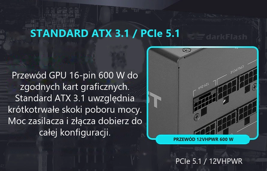 DarkFlash PMT850A3 Czarny – standard atx 3.1 i pcie 5.1