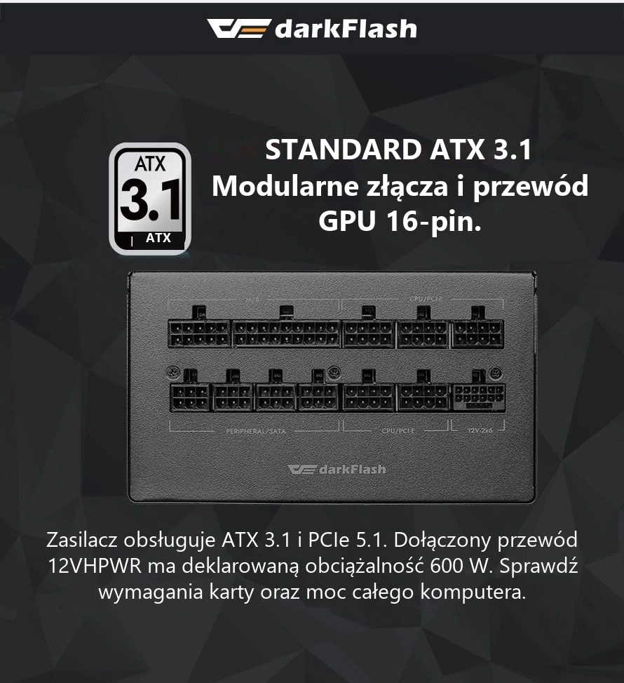 DarkFlash PMT850A3 Czarny – modularne złącza