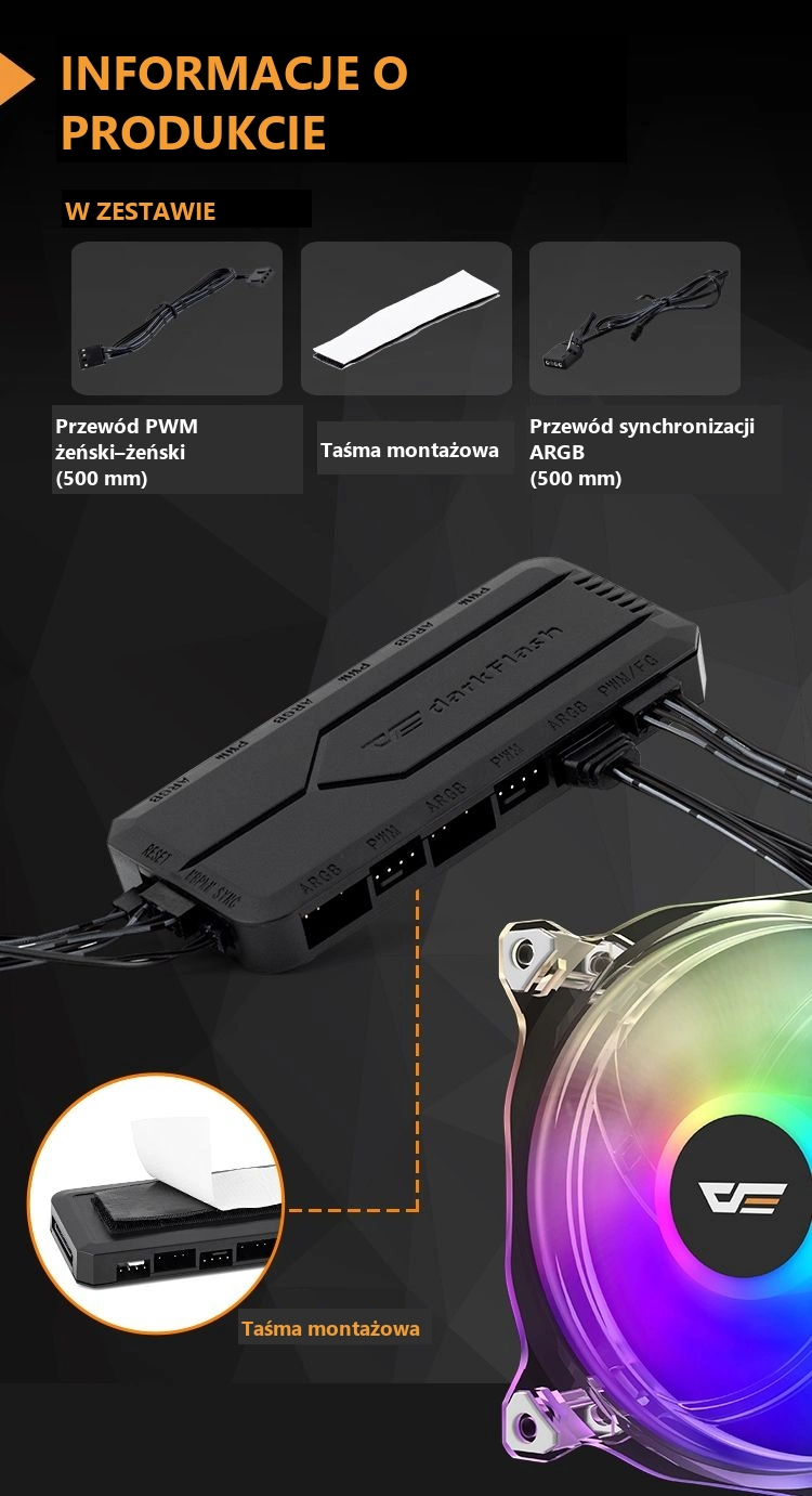 DarkFlash RC2 PWM Czarny – przewody i montaż w obudowie