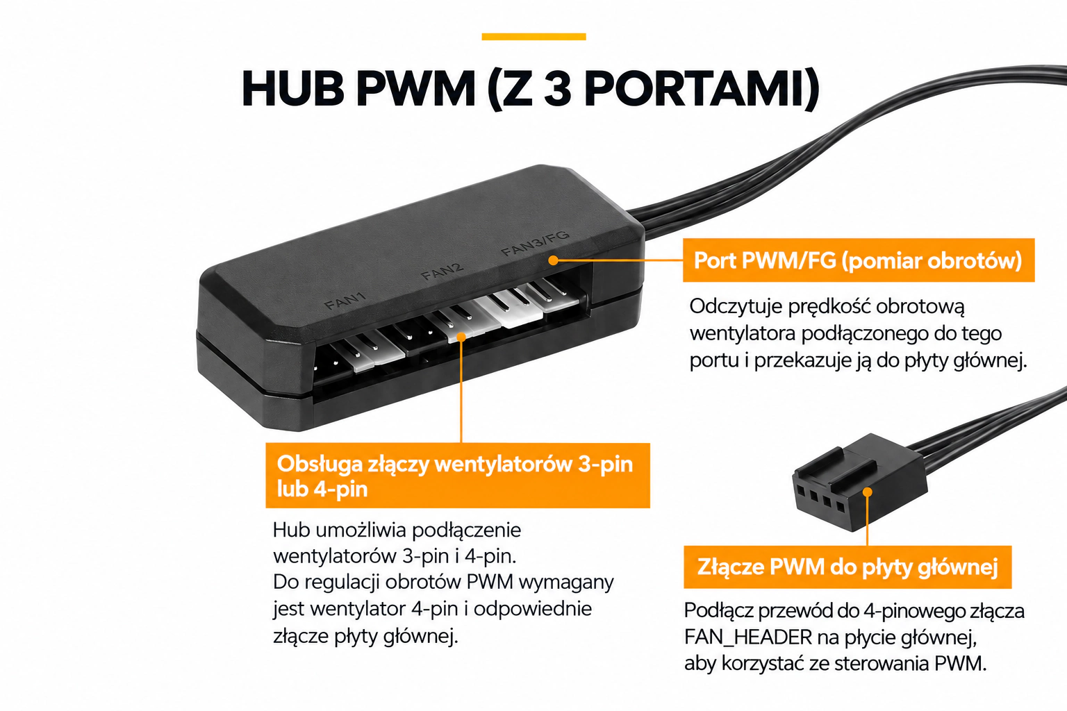 DarkFlash WAVE DV360S Czarny – rozdzielacz pwm z trzema portami