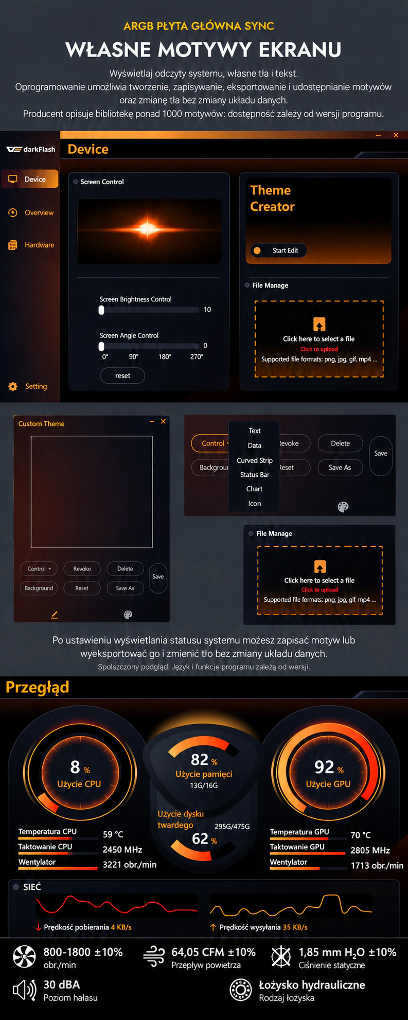 DarkFlash WAVE DV360S Czarny – motywy i odczyty systemowe