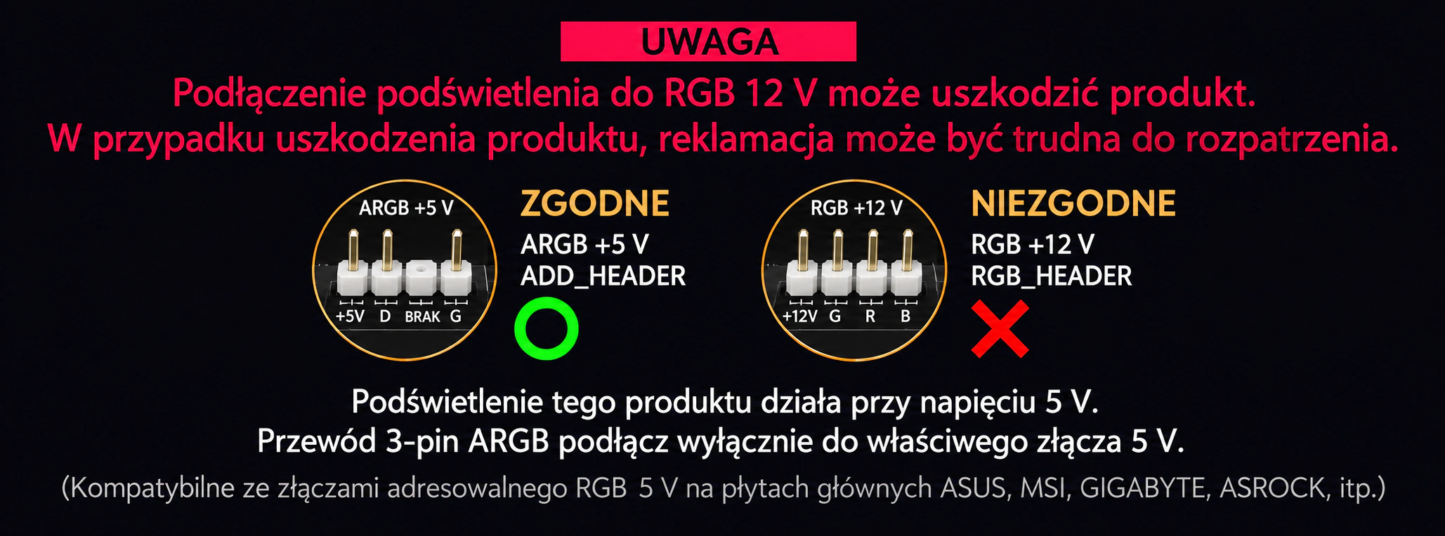DarkFlash WAVE DV360S Czarny – właściwe podłączenie podświetlenia