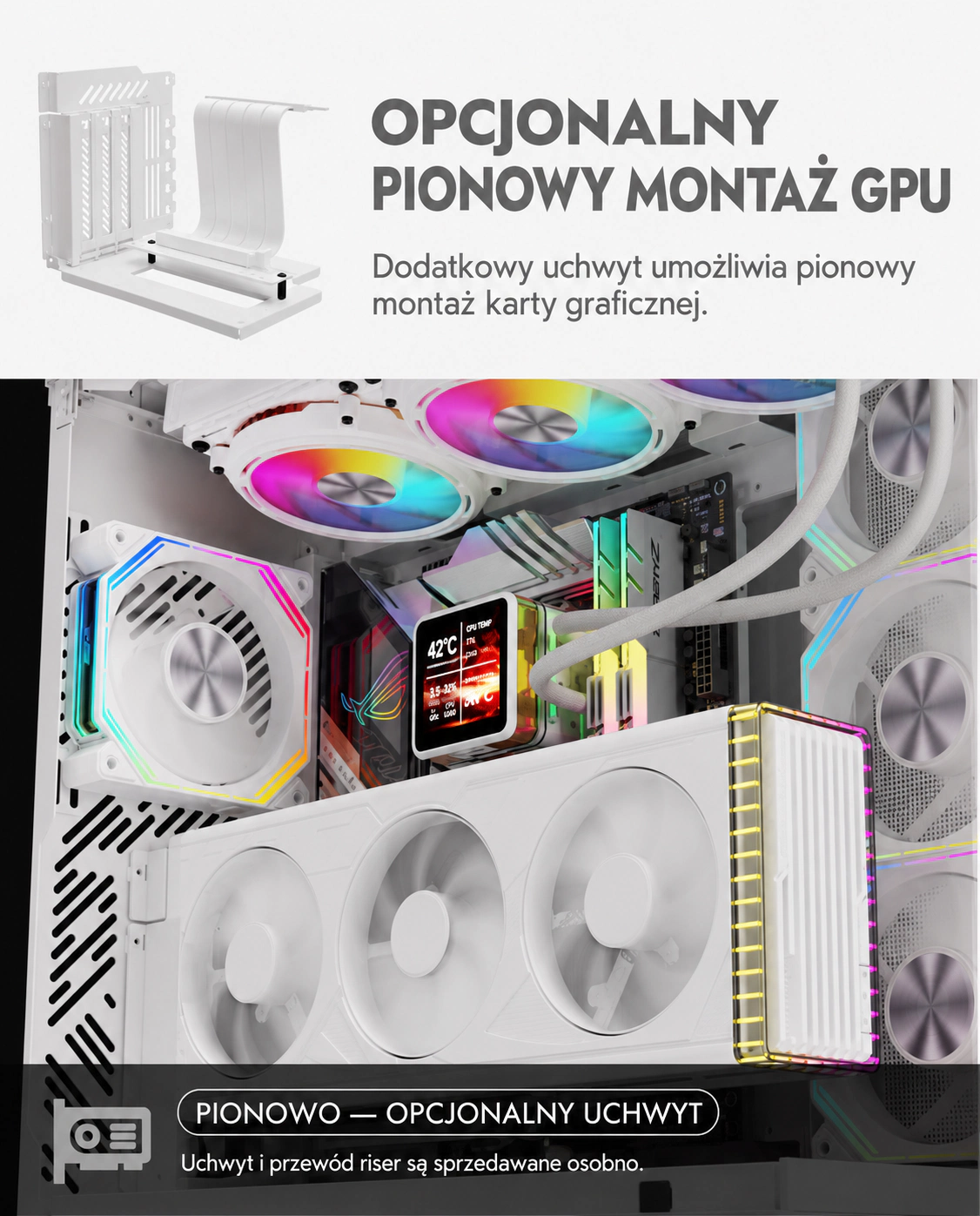 DarkFlash DY460 Biały — opcjonalny pionowy montaż gpu