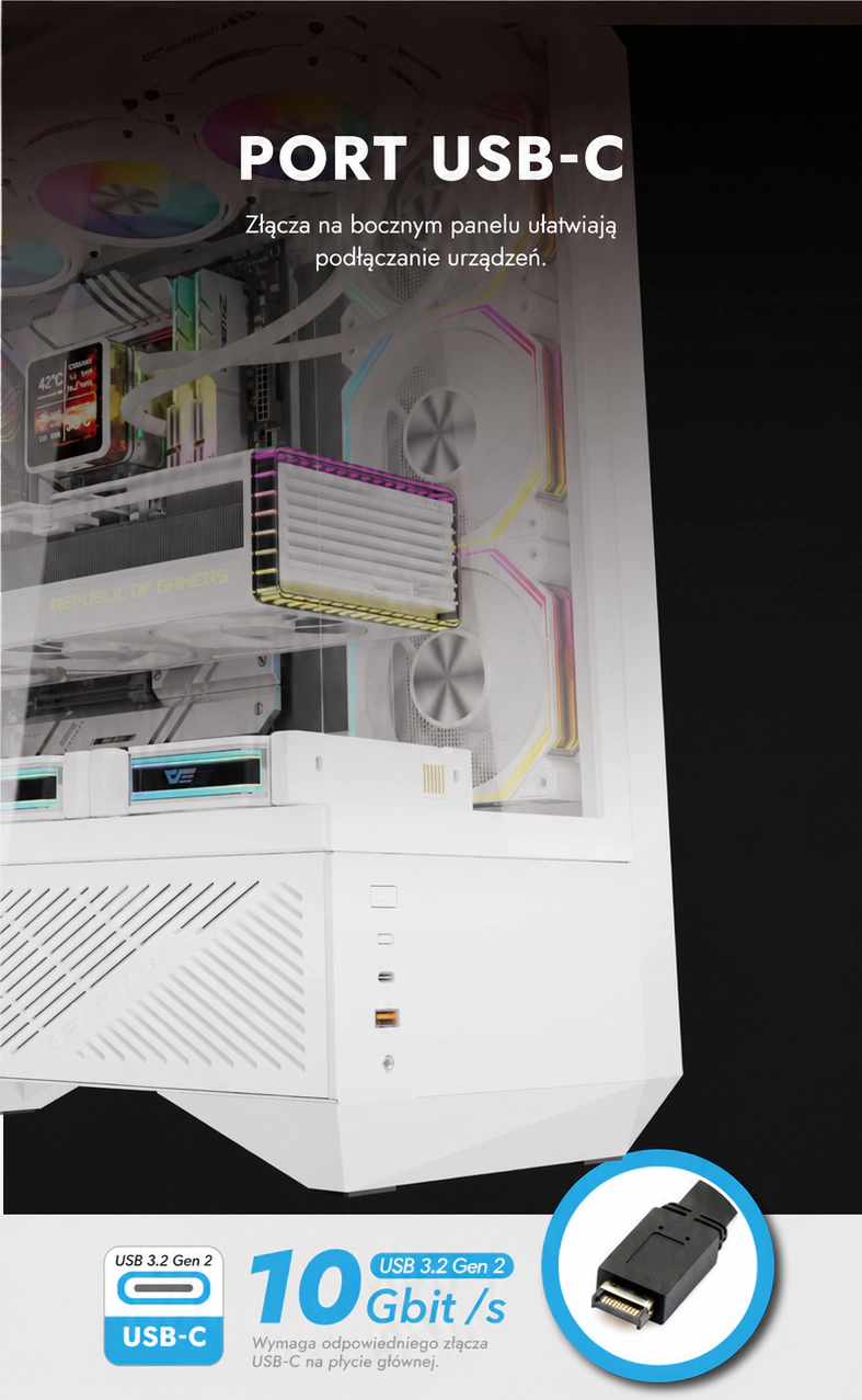 DarkFlash DY460 Biały — panel z portem usb-c