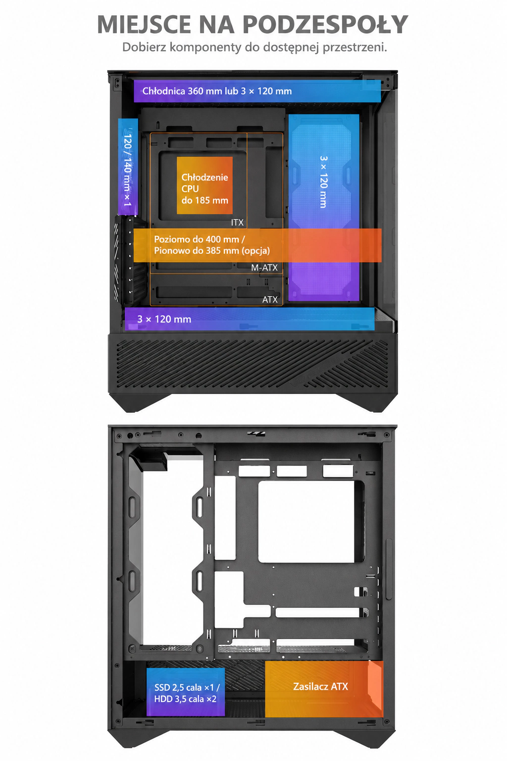 DarkFlash DY460 Czarny — miejsce na podzespoły