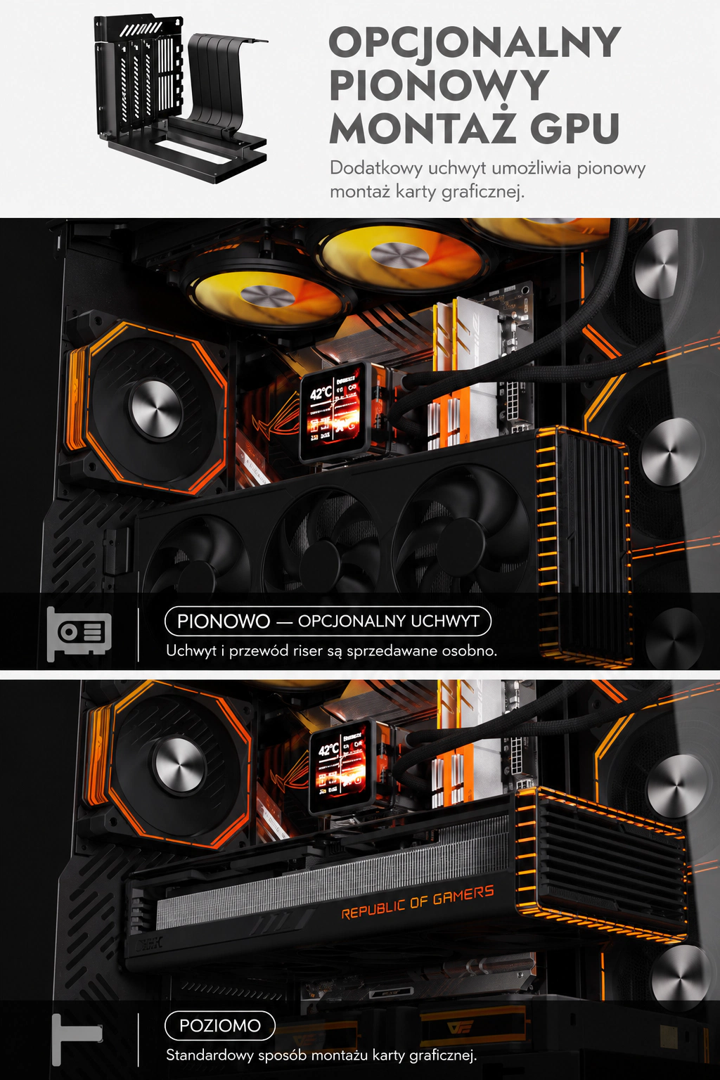 DarkFlash DY460 Czarny — opcjonalny pionowy montaż gpu