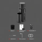 HiBREW G5mini i akcesoria: mieszek, instrukcja, przewód USB-C, szczoteczka, klucz i podkładki